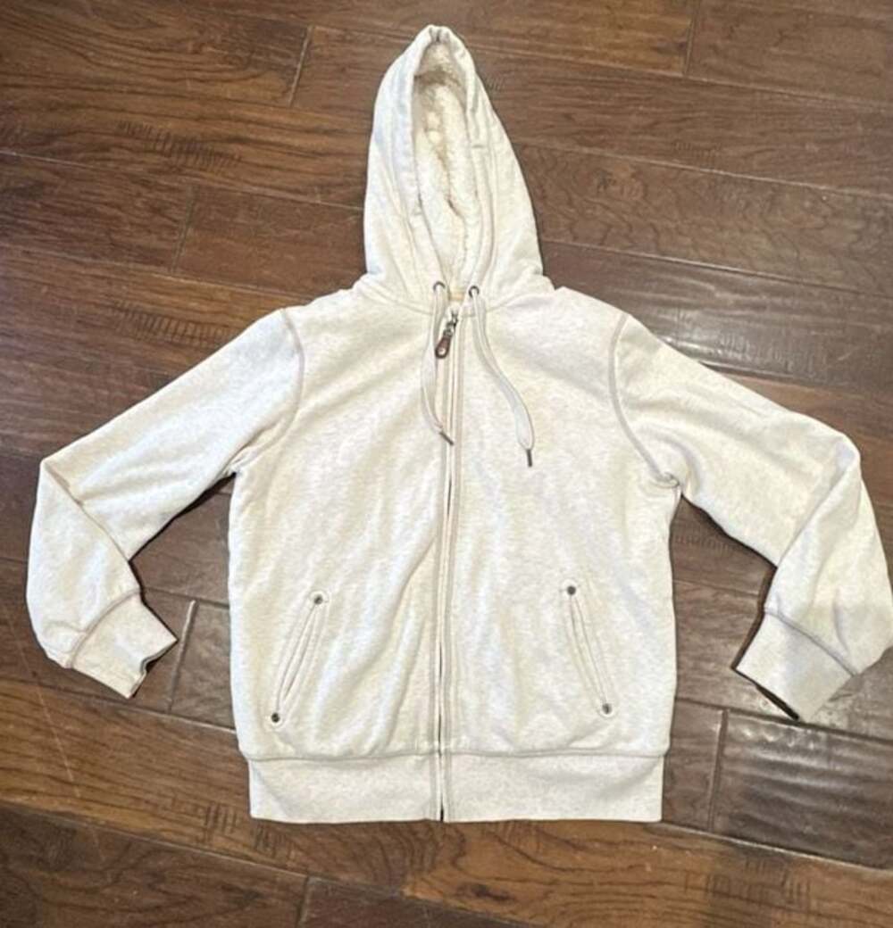 Green Tea Women's Oatmeal Heather Sherpa Lined Zip Up Hoodie Size Medium